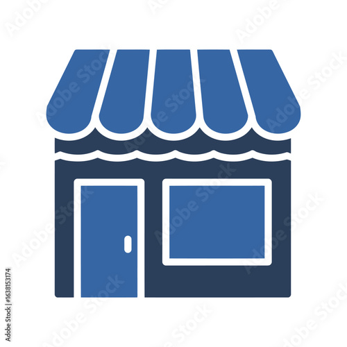 Blue store front vector illustration shop building icon retail business facade commercial storefront small business graphic