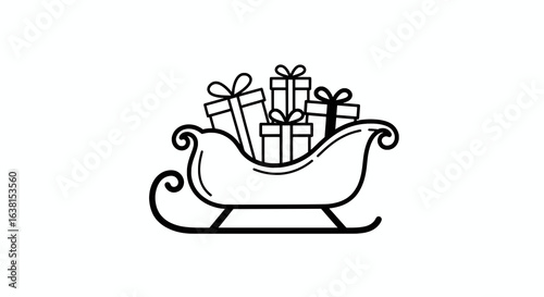 Santa's Sleigh with Gifts: A Festive Line Art Icon for Christmas