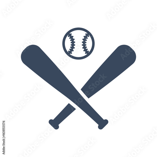 Crossed baseball bats and ball vector icon, sports equipment graphic, softball game, athletic gear