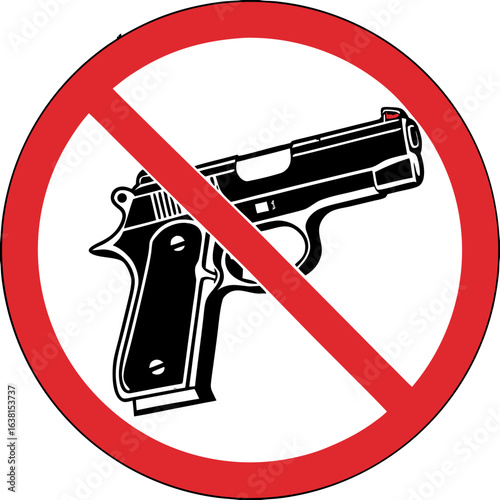 Vector 'No Firearms' symbol, featuring a firearm crossed out within a clear prohibition circle.