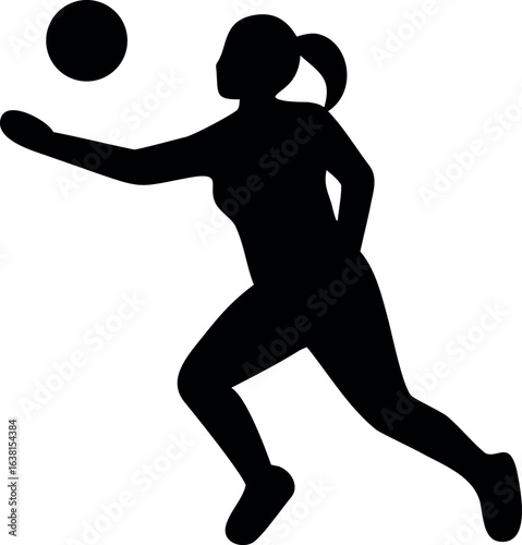  Female Netball Player in Mid-Air Catch and Silhouetted Female Volleyball Player in Action