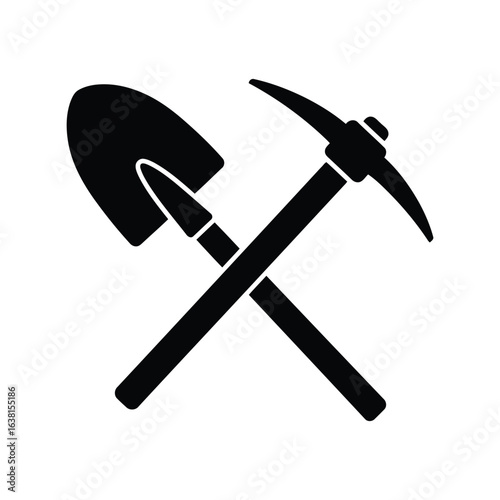 Crossed shovel and pickaxe silhouette mining tools excavation equipment digging implements construction icon