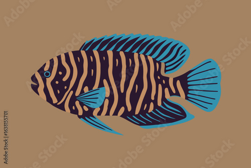 Stylized Fish with Blue and Brown Stripes illustration graphic