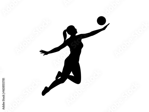  Female Netball Player in Mid-Air Catch and Silhouetted Female Volleyball Player in Action