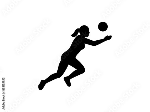  Female Netball Player in Mid-Air Catch and Silhouetted Female Volleyball Player in Action