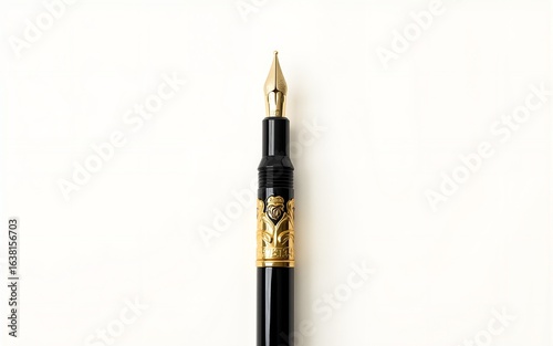 Black And Gold Pen on Off White Textured Background. High quality