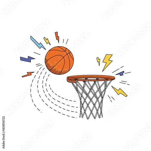 Basketball dunk action sports excitement dynamic motion athletic energy game play illustration