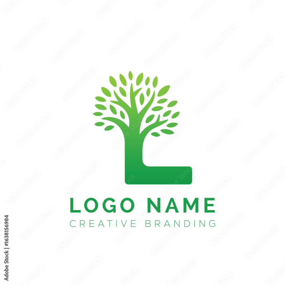 Obraz premium Green tree logo with letter L
