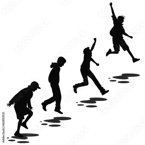 People Jumping Over Puddles