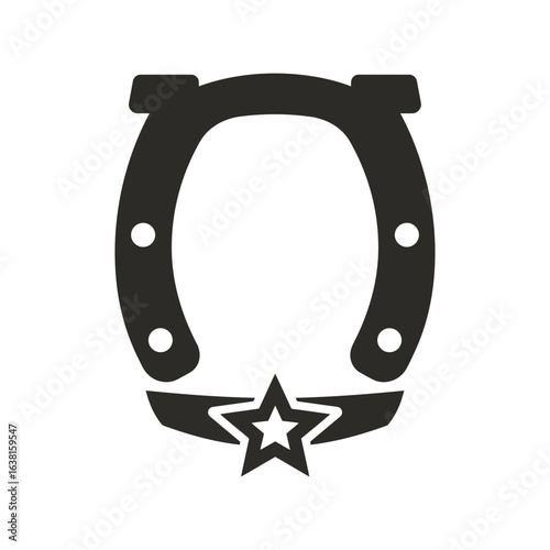 Black horseshoe with star vector graphic western lucky charm equestrian symbol