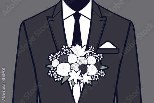 Tuxedo with Boutonniere and Pocket Square suit jacket