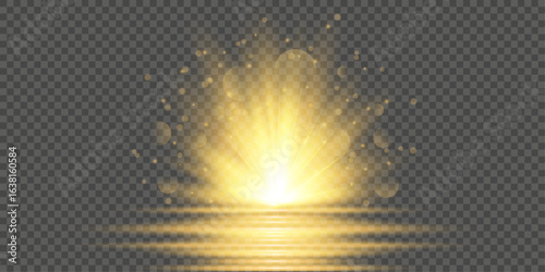 Bright golden light burst with glowing rays and particles