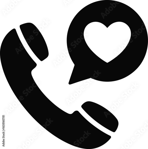 Black Silhouette of a Phone Receiver with Heart Speech Bubble Icon telephone handset