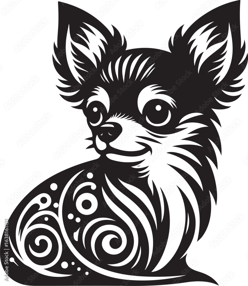 Stylized Black and White Chihuahua Portrait Stylized Black and White Chihuahua Portrait