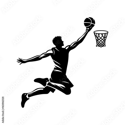 basketball player silhouette layup vector
