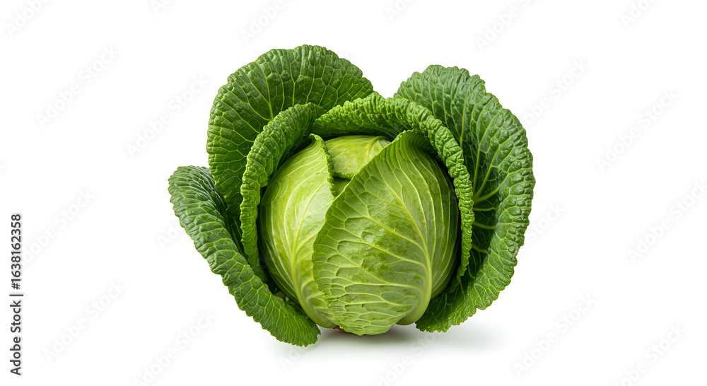 Fototapeta premium Fresh Green Cabbage Head, isolated transparent background