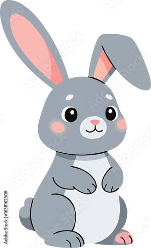 Adorable grey bunny rabbit standing upright, cartoon style illustration.