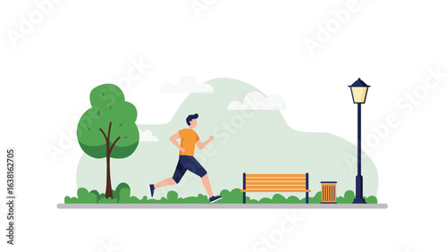 Invigorating morning run: Man enjoying exercise in city park promoting healthy lifestyle and fitness outdoors