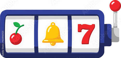 A classic slot machine with a cherry, bell, and lucky seven.