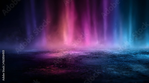 Neon lights illuminating a textured surface.