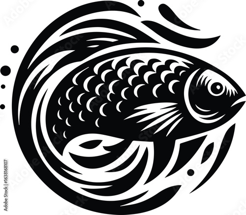 Stylized Black and White Fish Emblem