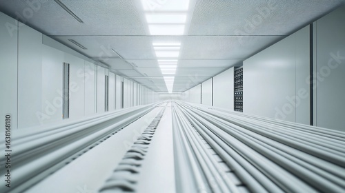 Modern server room showcasing rows of neatly organized LAN cables and minimalist design