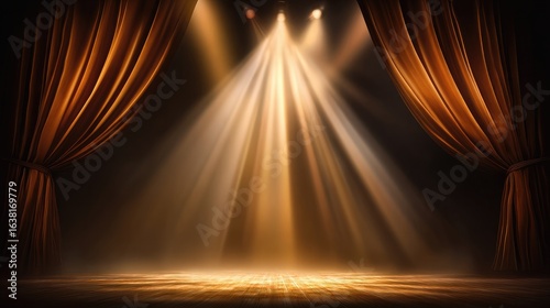 Spotlight illuminating textured curtain backdrop in empty performance hall