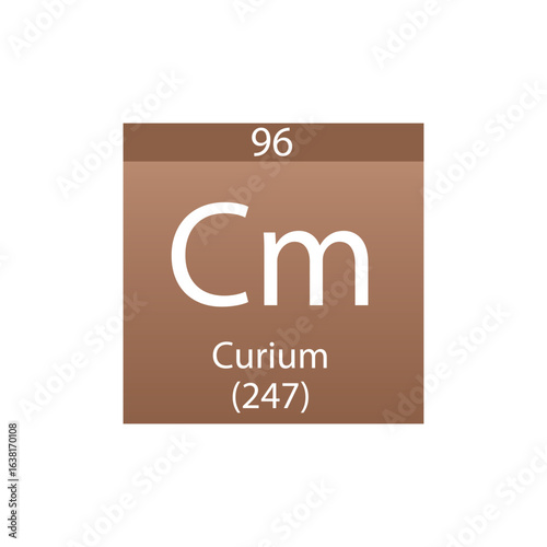 Cm Curium Actinoid Chemical Element Periodic Table. Simple flat square vector illustration, simple clean style Icon with molar mass and atomic number for Lab, science or chemistry class.