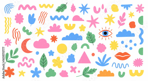 Flat vector abstract shapes and doodles colorful graphic elements