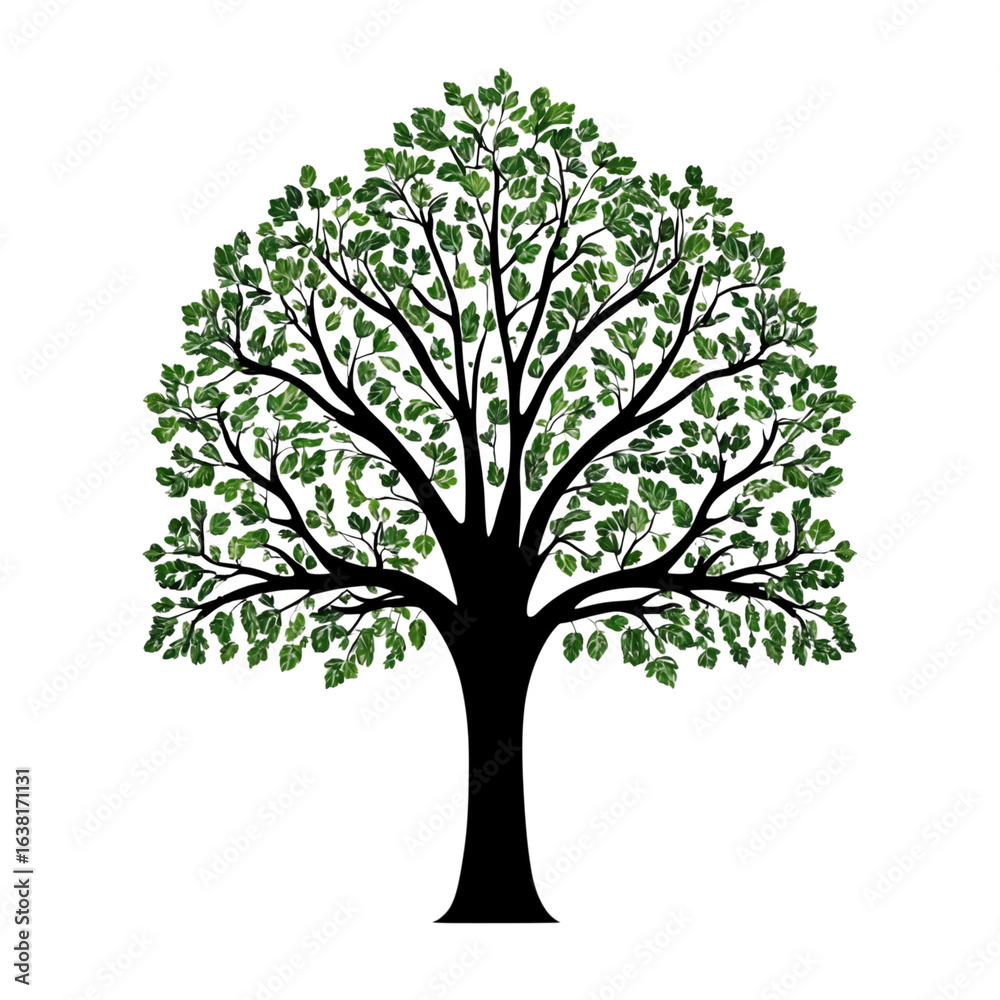 Fototapeta premium Lush green tree silhouette on transparent background
