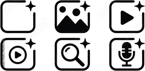 Set of Media Enhancement Icons, Image, Music, Video, Document, File,Photography & Image Editing Icons,Vector Line Icons Set,mobile interfaces, visual branding etc.