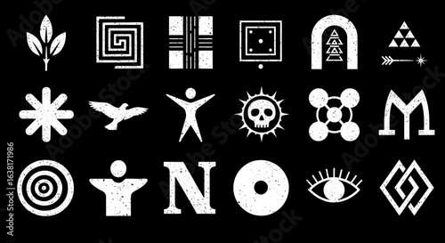 Collection of ancient tribal symbols and glyphs design elements