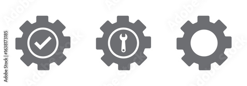 Gear and tools line icon set - minimal maintenance, settings, repair symbols