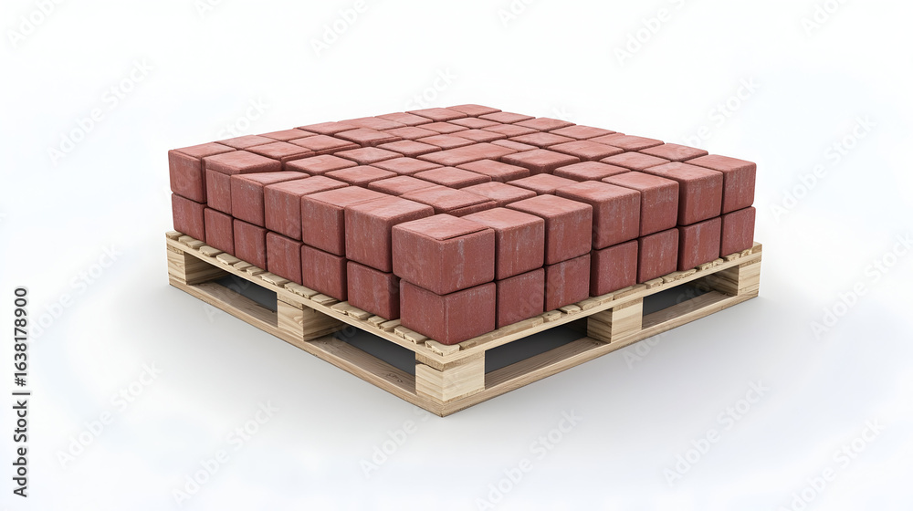 Red hollow blocks on wooden pallet for construction and transport concepts Red hollow blocks on wooden pallet for construction and transport concepts