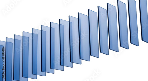 Row of translucent blue rectangles aligned diagonally with subtle gradients isolate geometric abstract
