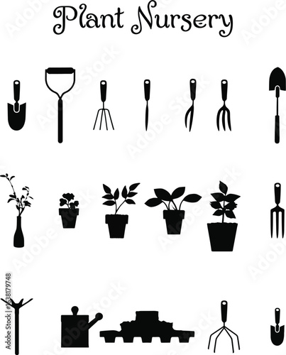 Gardening Tools, Potted Plants, and Equipment"