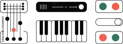 Black metal needle and thread set with a pen on an isolated white background