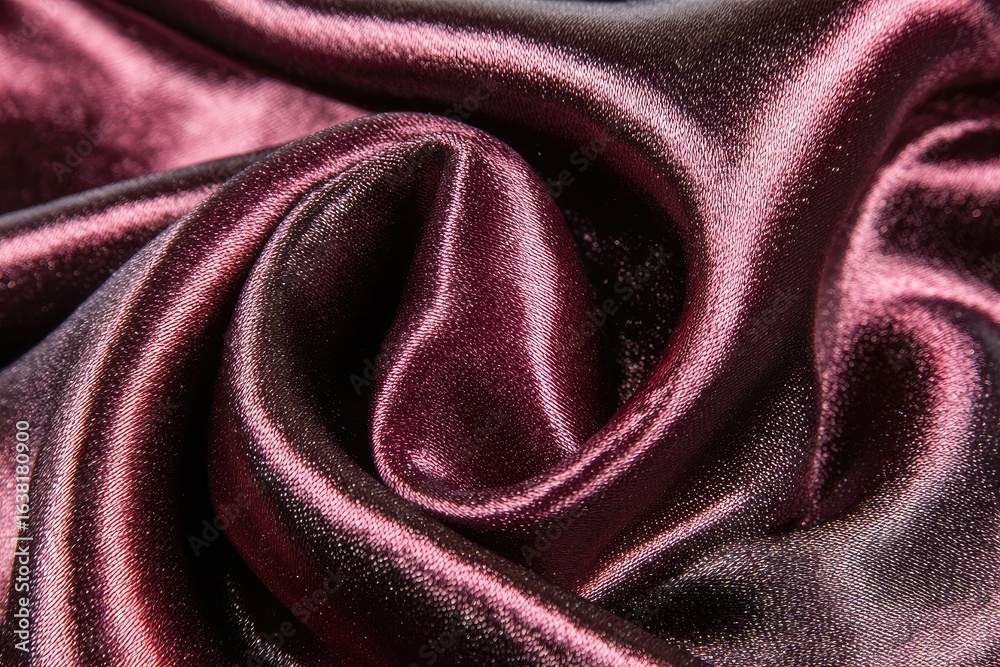 Obraz premium Close-up of draped, deep maroon satin fabric