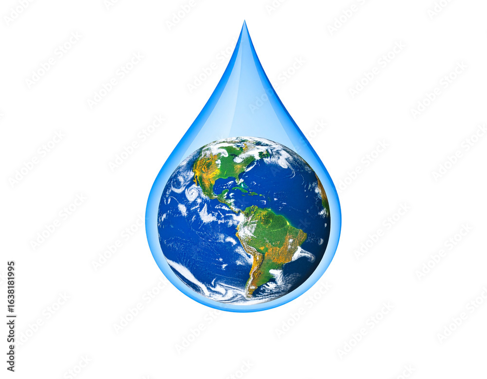 Obraz premium QCrystal Clear Water Drop Holding Planet Earth, isolated on transparent background PNG