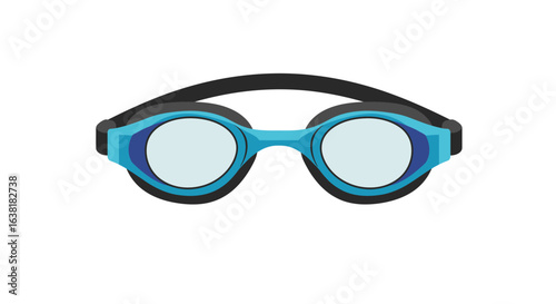 Blue framed swimming goggles with a black strap, front view