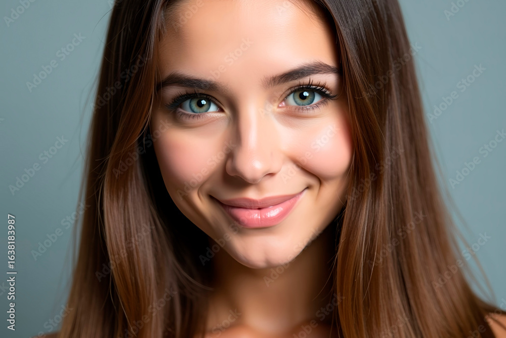 Fototapeta premium beautiful brunette for cosmetics and shampoos advertising
