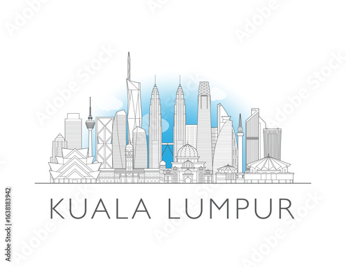 Kuala Lumpur, Malaysia cityscape illustration skyline drawing