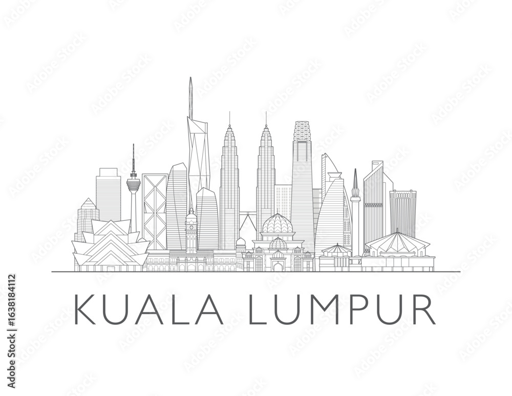 Obraz premium Kuala Lumpur, Malaysia cityscape illustration skyline drawing