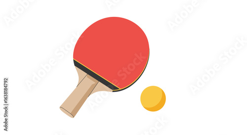 Table Tennis Paddle and Ball Ready for a Serve