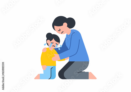 Flat illustration mother comforting crying child child emotion