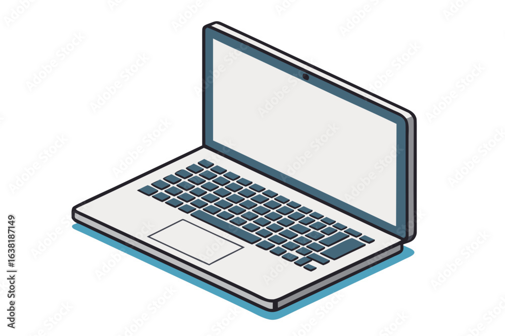Flat vector illustration of a modern laptop with a white screen and blue keyboard computer Flat vector illustration of a modern laptop with a white screen and blue keyboard computer