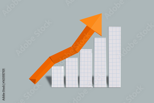 Origami Arrow Pointing Upward on Folded Bar Chart – Business Growth and Success Concept Illustration
