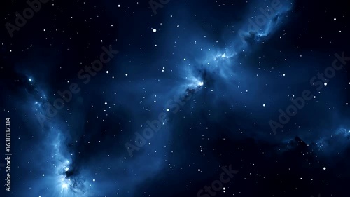Moving through the blue space nebula clouds