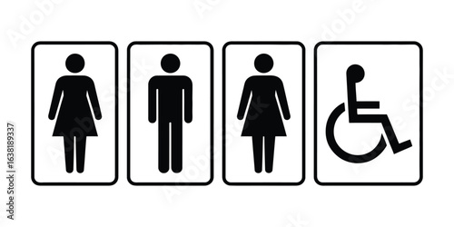 Restroom signs for women men and disabled individuals