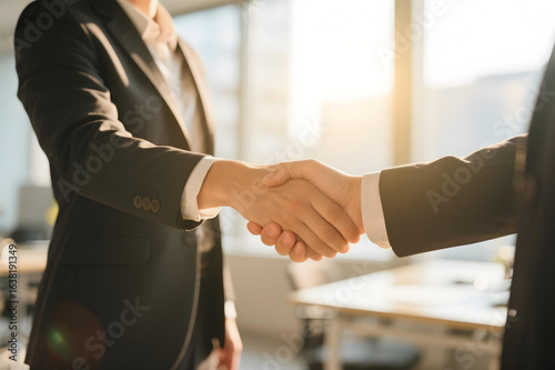 Close-up of business handshake in modern office